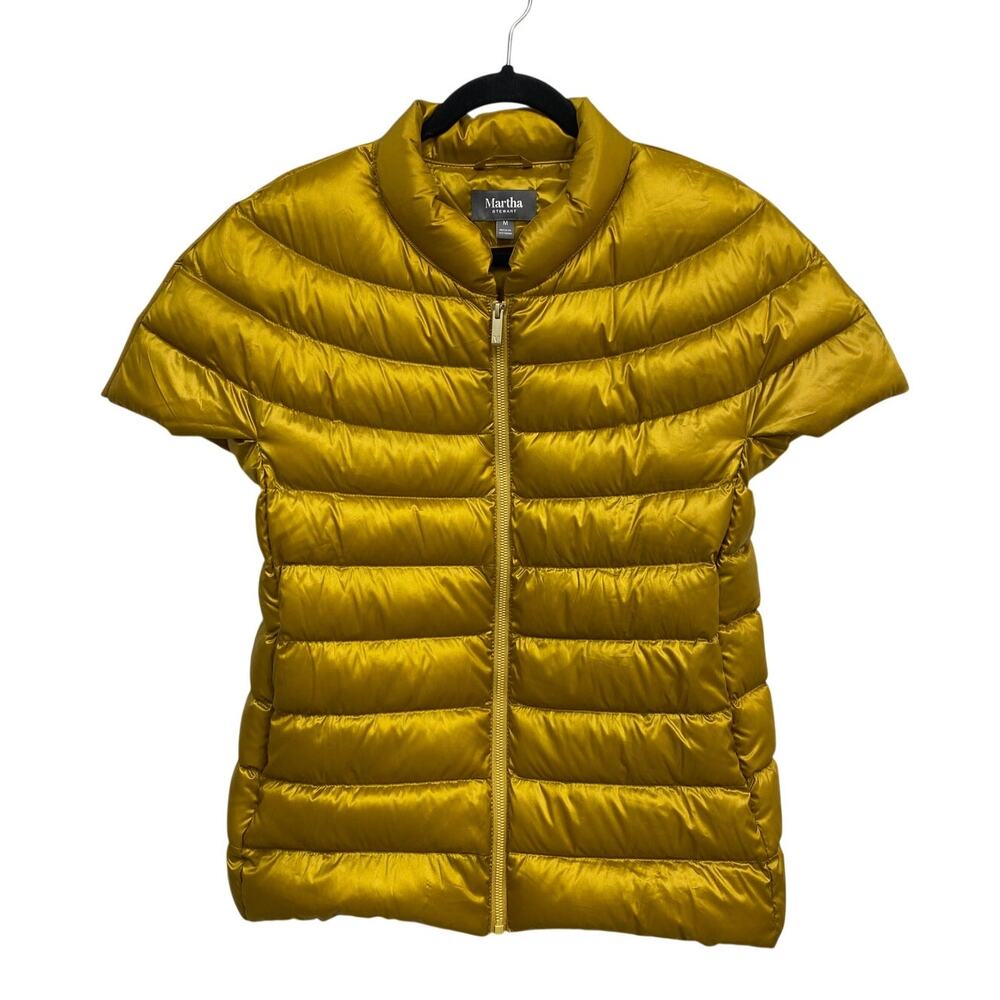 Martha Stewart Medium Gold Quilted Down Puffer Short Sleeve Jacket Vest Full Zip